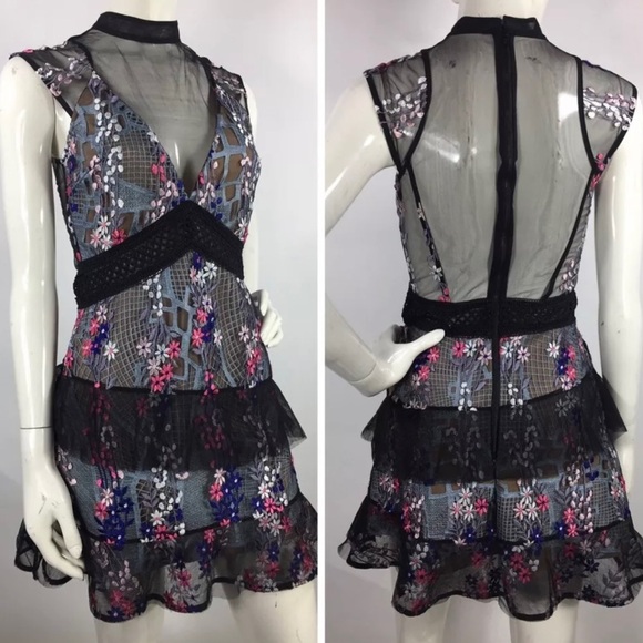 Pristine SELF-PORTRAIT Dress with Lace Overlay + Mesh + Floral Embroidery - Picture 10 of 10